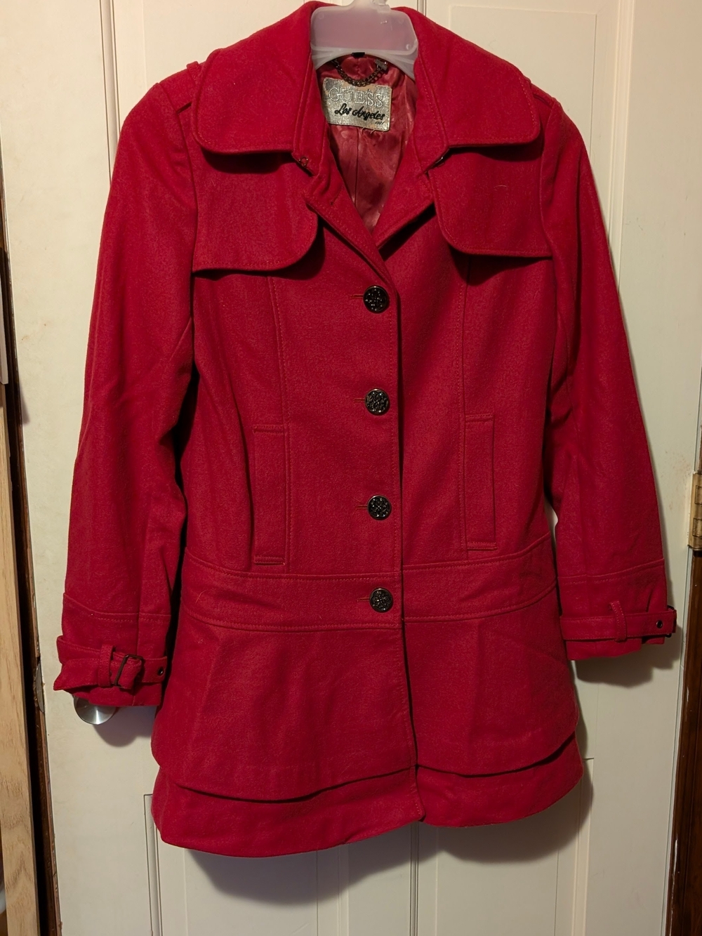 GUESS Vintage Y2K Asymmetric Military Wool Blend Peacoat Hot Pink Small FLAWLESS